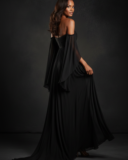 Chiffonkleid Empire in Tiefschwaerze - Ansicht 2