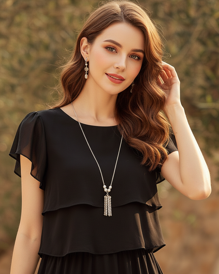 Kurzes Schwarzes Chiffonkleid mit Ruschenrock - Ansicht 4