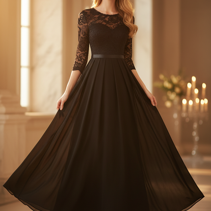 Dein schwarzes Chiffonkleid mit Spitze - Ansicht 1
