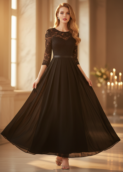 Dein schwarzes Chiffonkleid mit Spitze - Ansicht 1
