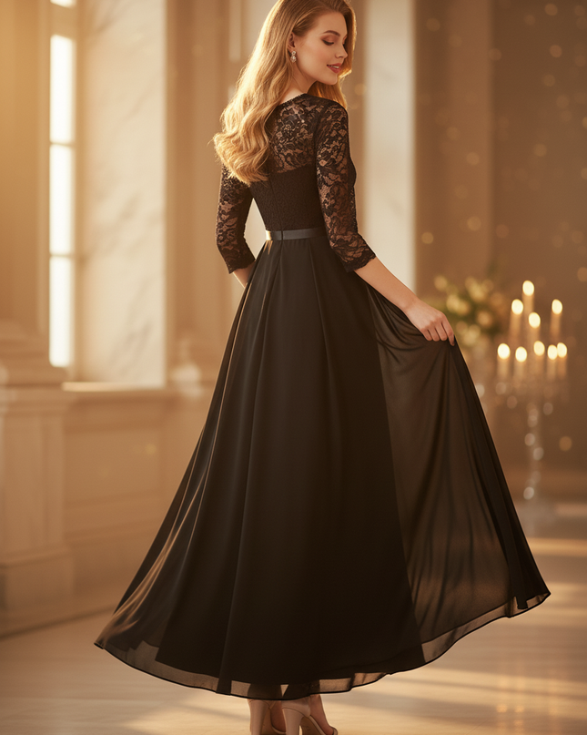 Dein schwarzes Chiffonkleid mit Spitze - Ansicht 2