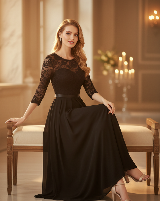 Dein schwarzes Chiffonkleid mit Spitze - Ansicht 5