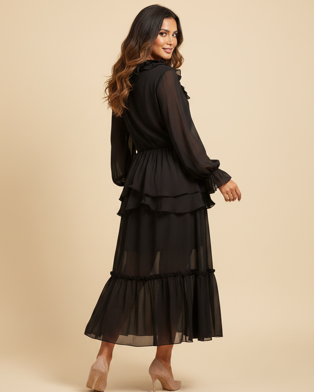 Verspieltes schwarzes Chiffonkleid - Ansicht 2