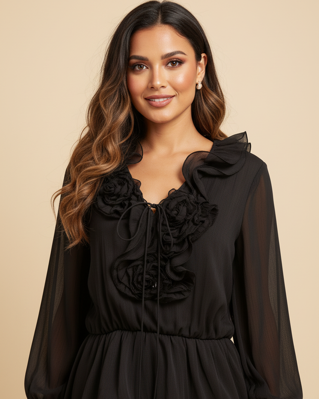 Verspieltes schwarzes Chiffonkleid - Ansicht 4