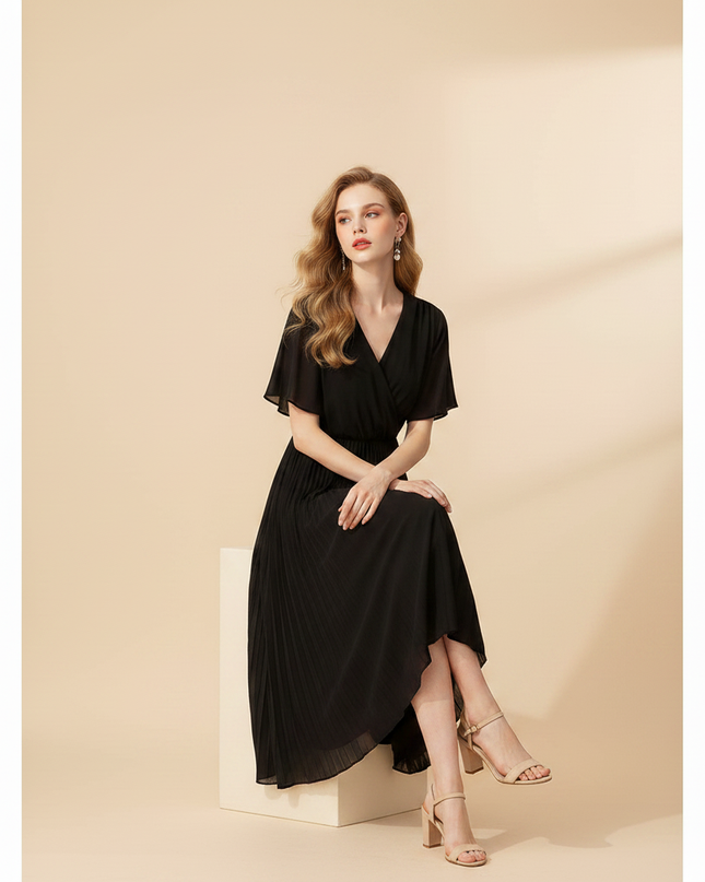 Elegantes schwarzes Chiffonkleid - Ansicht 5