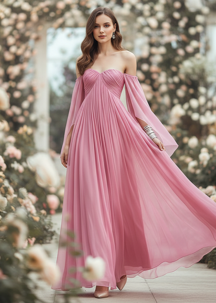Rosa langes Kleid im Off-Shoulder-Stil - Ansicht 1