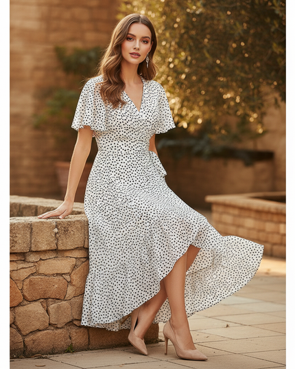 Leichtes Chiffonkleid mit Punktemuster - Ansicht 5